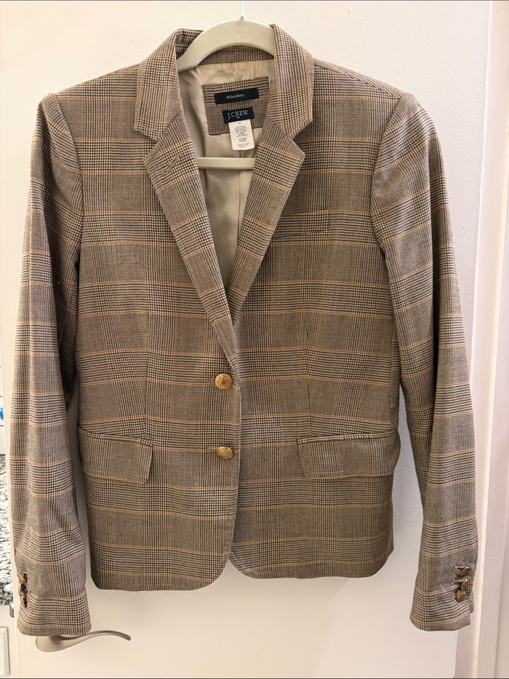 J. Crew Glen Schoolboy Plaid Blazer in Brown and Tan sz2